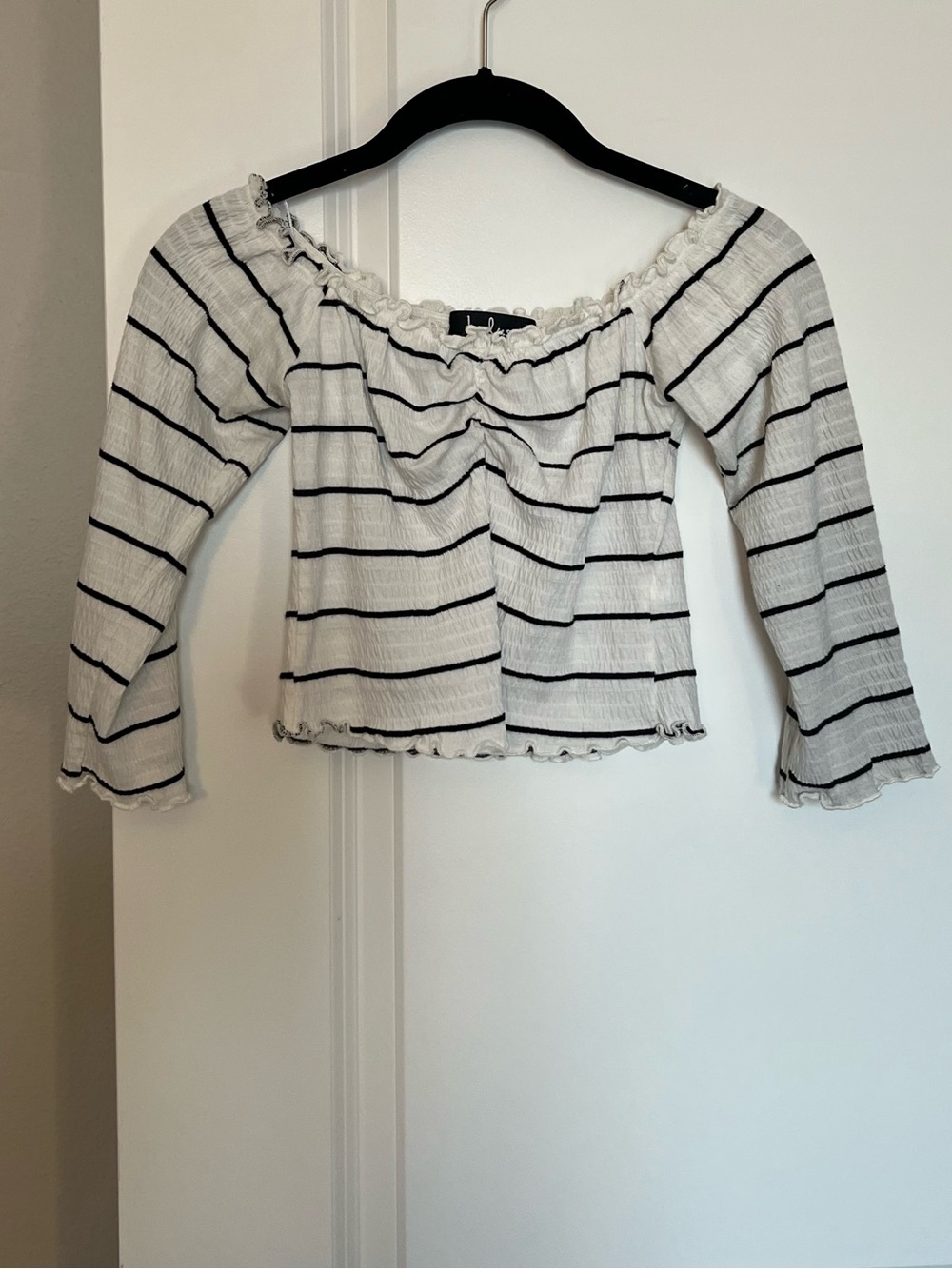 Lulu's Sincerely Black and White Striped Smocked Crop Top